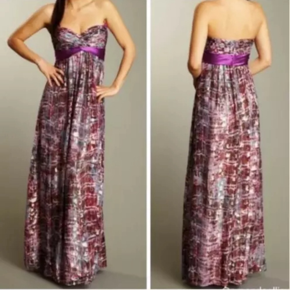 Gorgeous NWT NEW BCBG violet purple gold shimmer strapless gown maxi dress 4